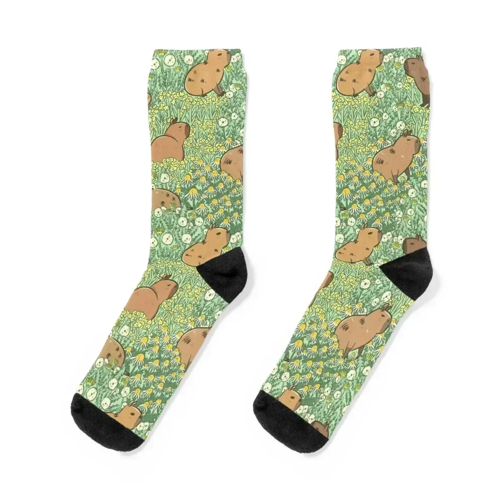 

Capybaras Meadow in Green and Yellow Socks football sheer happy compression Socks For Women Men's