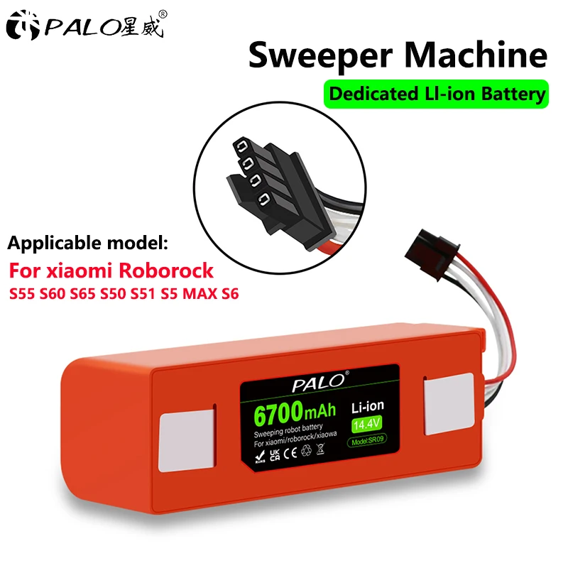 

PALO 14.4V 6500mAh Li-ion Replacement Battery For Roborock S5 S6 S7 Q7 Pure/Max/MaxV/MaxV Ultra Xiaomi Robotic Vacuum Battery