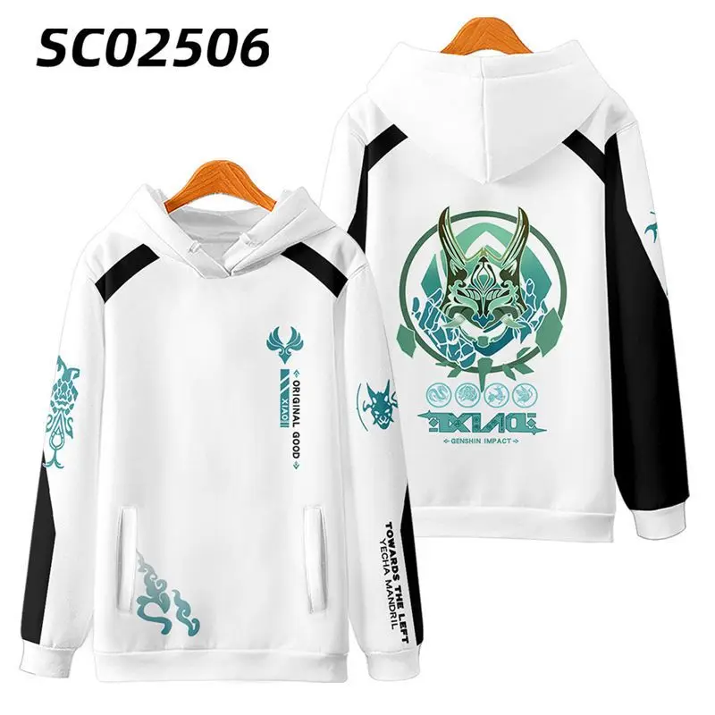 Games Genshin Impact Xiao Tops Jas Hoodie Mode Xiao Fleece Witte Jas Cosplay Kostuum Yaksha Masker Kleding Voor Mannen Vrouwen