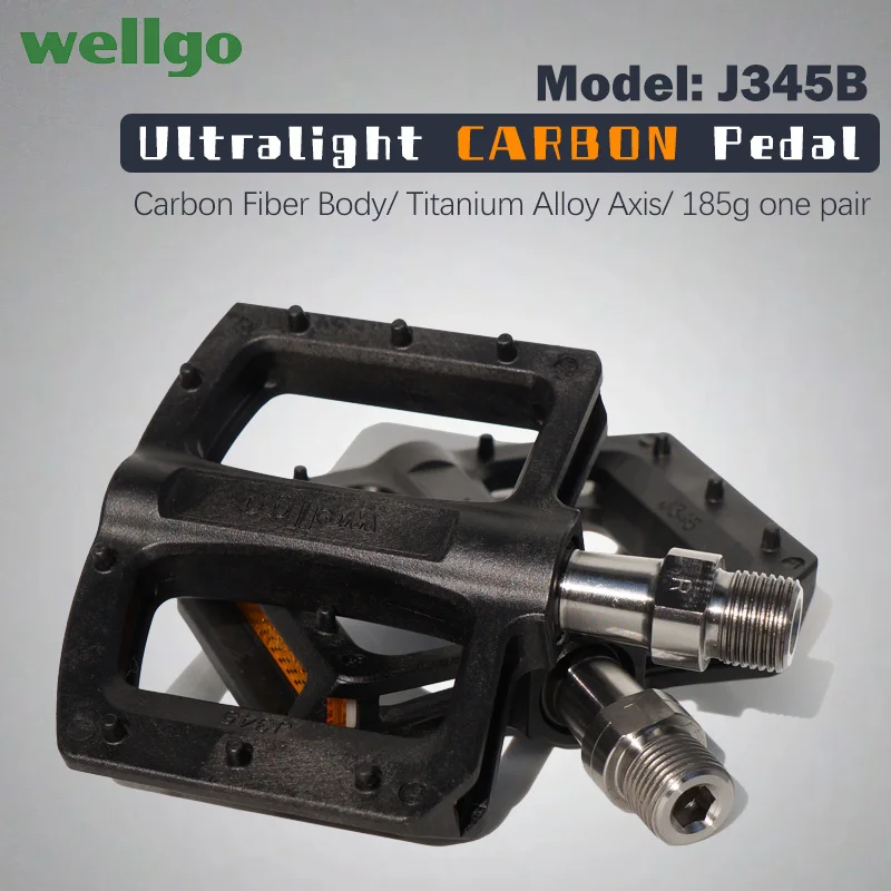 

Brand New 2025 Wellgo Carbon Fiber MTB Pedals J345B Titanium/Cr-Mo Spindle Utralight Non-slip Durable Bike Flat Pedal