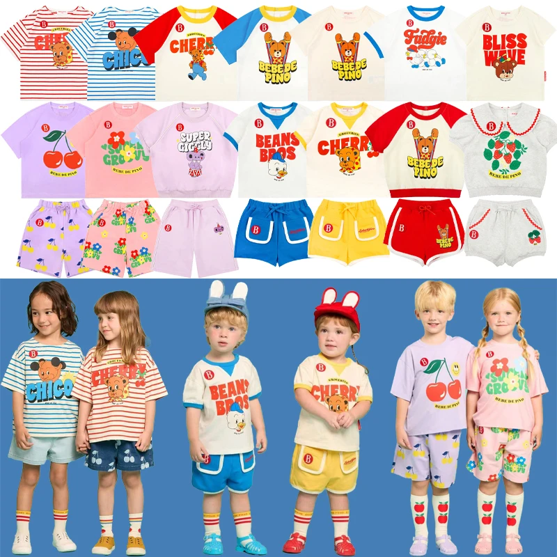

Summer 2026 New Kids T-shirt Shorts Set Korean Boy Girl Letter Printed T-shirt Children's Casual Cute Short Sleeves Set