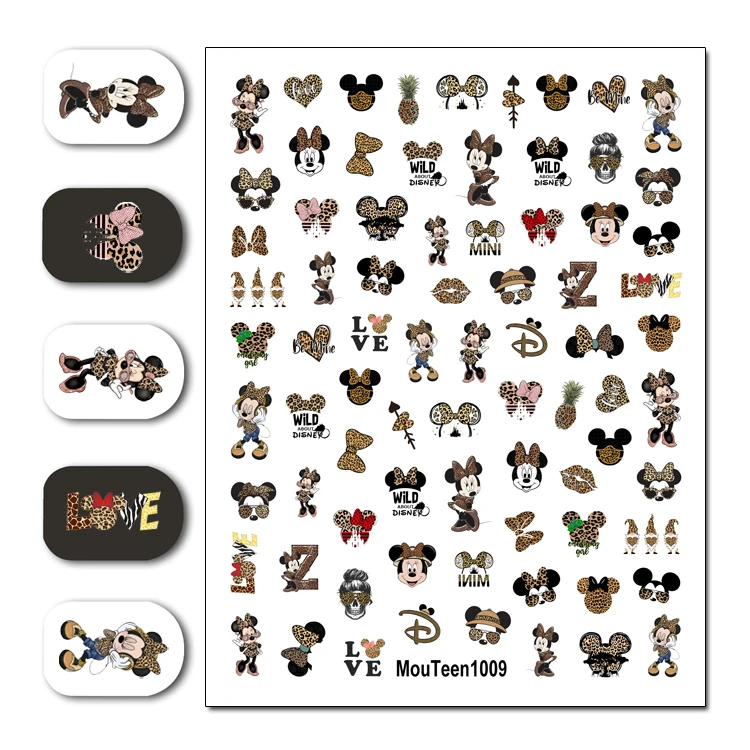 Disney  Leopard Mickey Minnie Nail Sticker Love Cartoon Mouse Nail Decal Water 3.15inch*4.13inch #1009