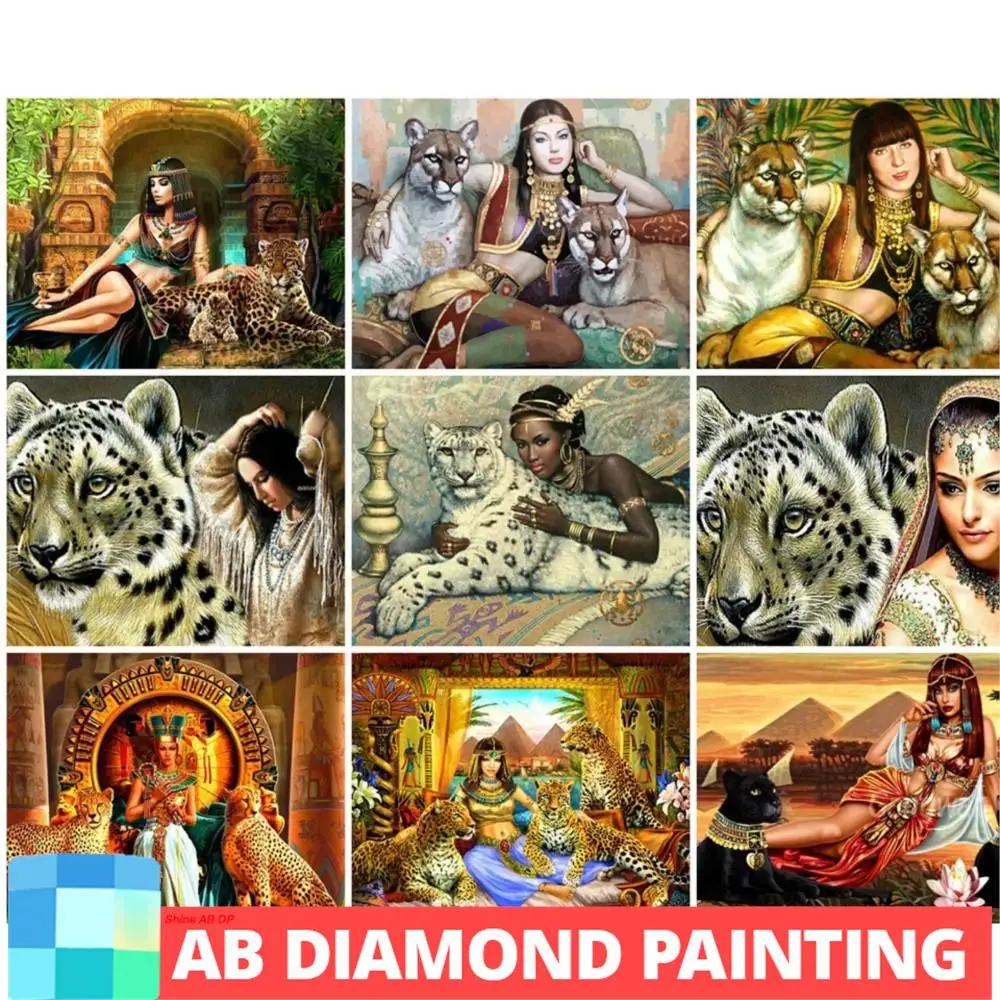 AB penuh DIY berlian bordir wanita seksi dan hewan harimau dan wanita kedatangan baru lukisan berlian kruistik mosaik dekorasi rumah