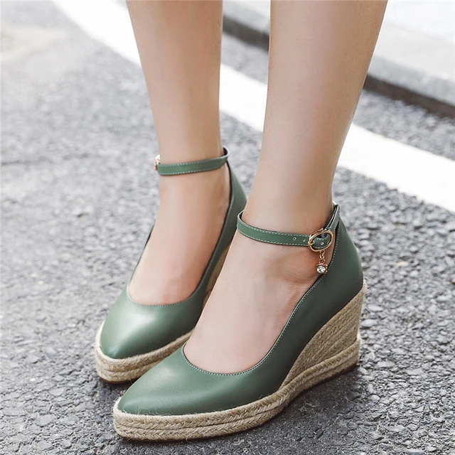 Green wedge shops shoes