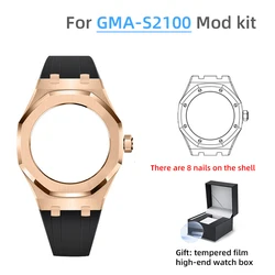 Women's GMA-S2100 Watch Mod kit Farm Oak Accessories Viton FMK Strap Bracelet Stainless Steel Case S2100 Metal Bezel For Casioak