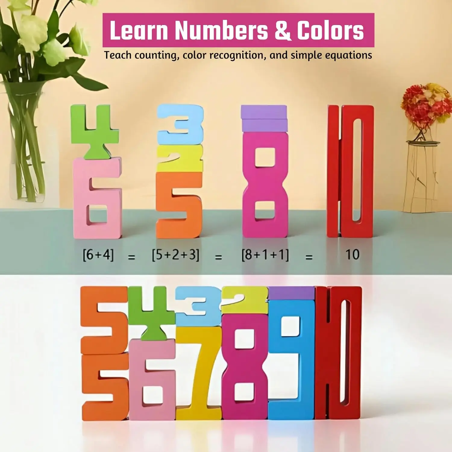 Wooden Number Building Blocks Montessori Math Stacking Number Blocks Toys,Digital Building Blocks, STEM Learning Toys