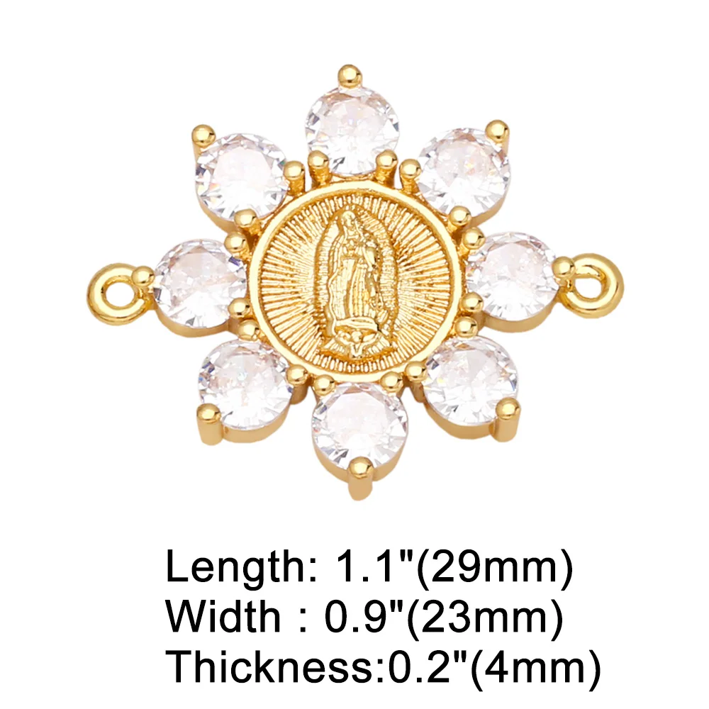 OCESRIO CZ Flower Virgin Mary Charms for Bracelete Making Copper Gold Plated Jewellery Crafts Wholesale niña virgenes chma173