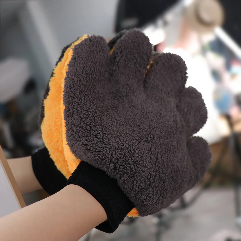 Coral Fleece Car Wash Glove Soft Absorbent Double-sided Car Cleaning Brush Double-Faced Five-Finger Cleaning Brush Gloves