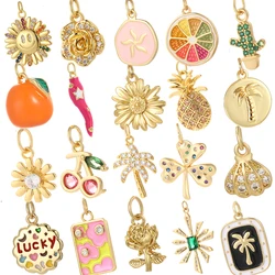 Y2K Flowers and fruits Chrams for Jewelry Making  Golden Charm Stainless Steel Long Chain Dijes Diy Necklace Earring Bracelet