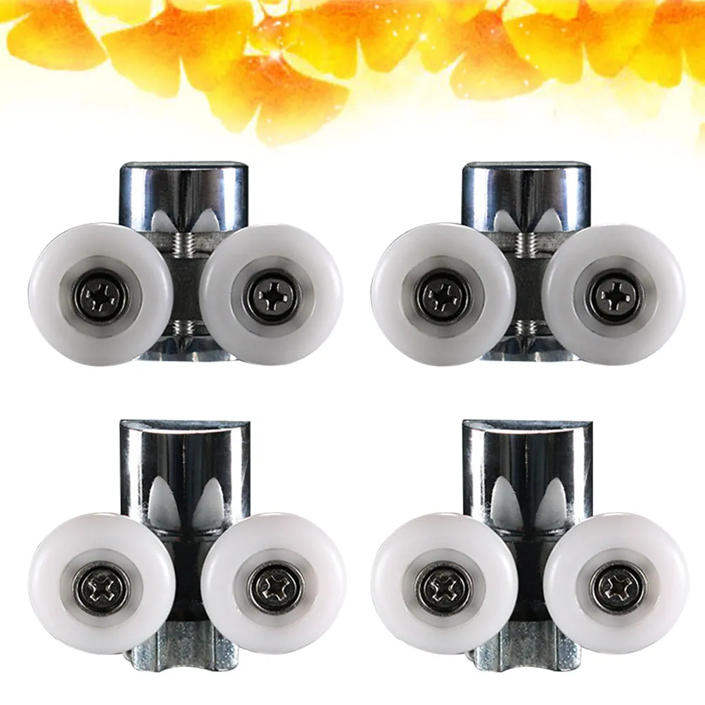 

4Pcs Shower Door Fixing Pulleys 23Mm Dual Wheel Nylon Bathroom Door Roller for Curved Quadrant Glass Doors Smooth Low Noise