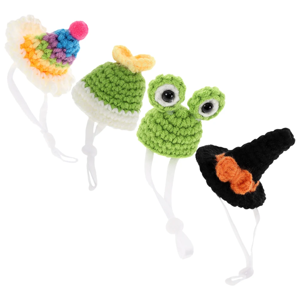 

4Pcs Small Hats Knitted Pet Hat Straps for Knitted Guinea Pig Hat Hamsters Decorative Photo Prop Toys Christmas Birthday