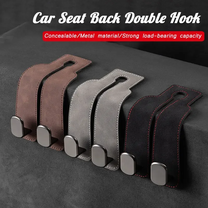 

Car Hook Seat Back Headrest Hooks Suede Leather Hidden Hanger Clip Double Hooks Holder Storage Car Interior Accessories