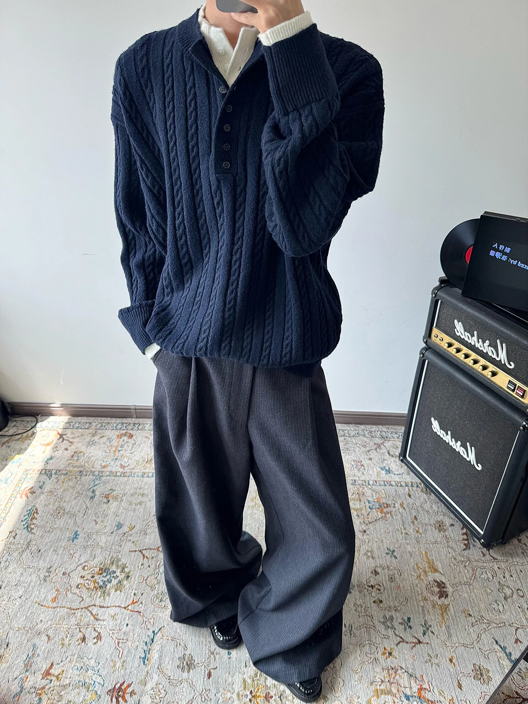 

Cobalt Blue Men's Ne Knitted Sweater Autumn Season Japanese Retro Sle Twisted Knitwear Casual Comfortable Long Sve