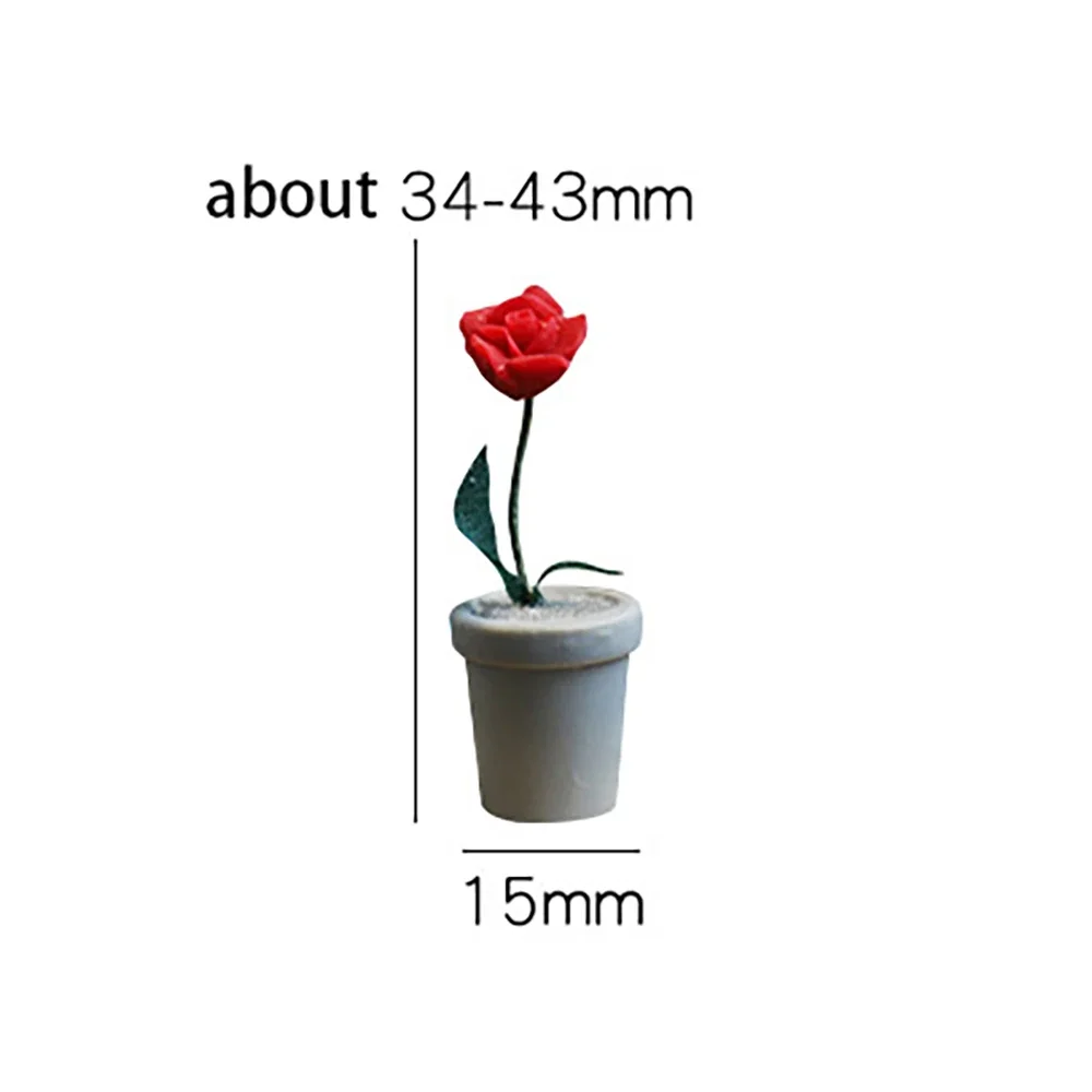 1Pcs 1/12 Dollhouse Accessories Miniature Resin Rose Potted Plant Mini Flower Model Doll House Decoration OB11