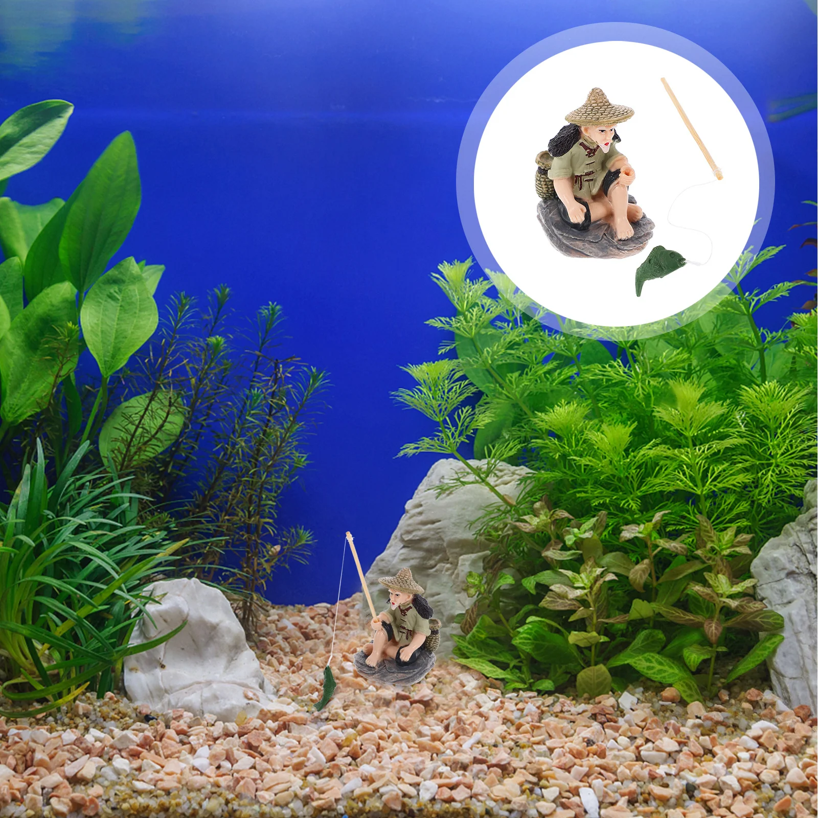 

Mini Fisherman Statue Realistic PVC Durable Micro Landscape Ornament Fish Tank Aquarium Decorative Accessory Fisherman Statue