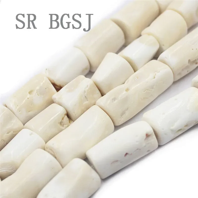 100% Real Freeform Column White Natural Coral Jewelry Making Beads Strand 15\