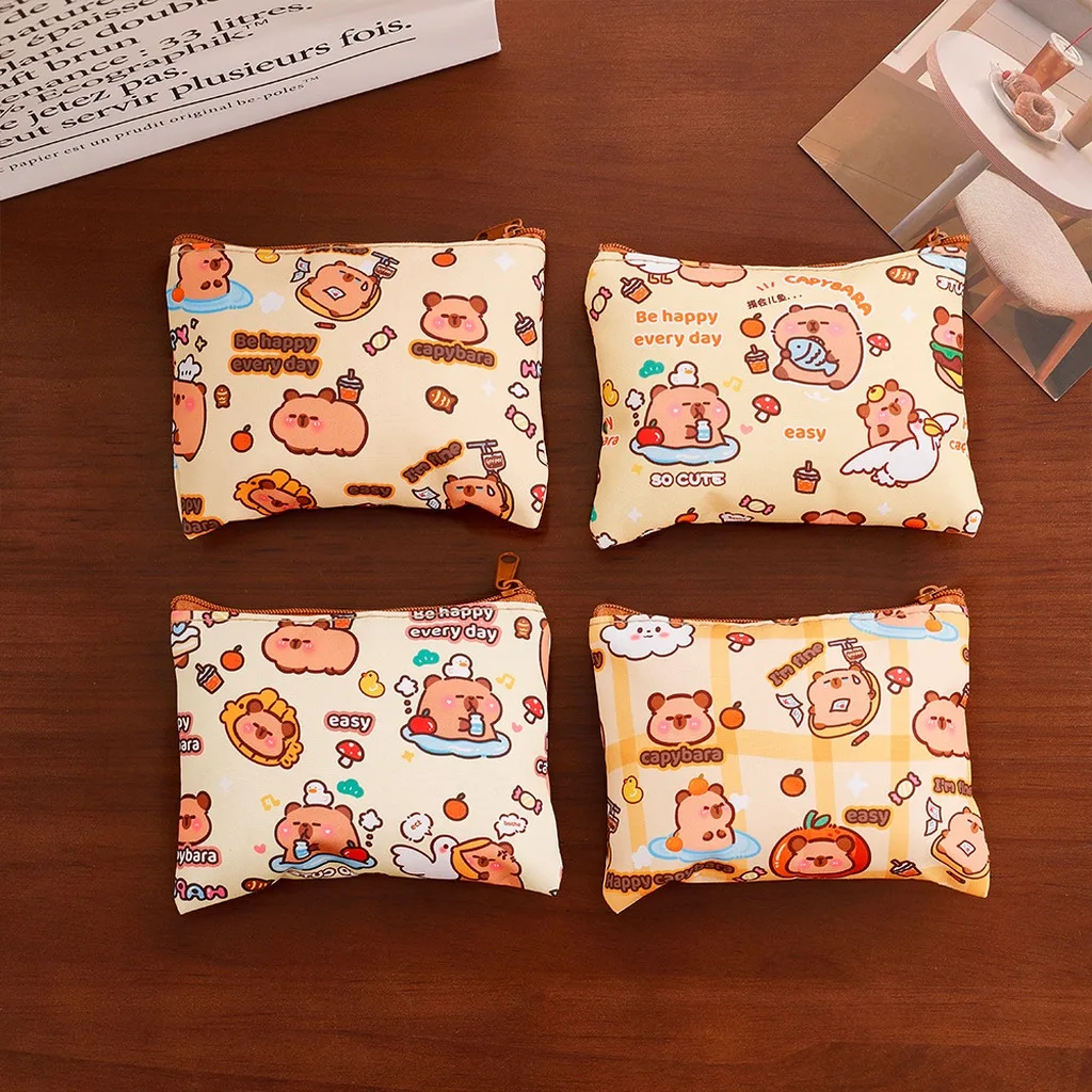 Cute Capybara Coin Purse Cartoon Animal Printed Zipper Pouch For Girls Kids Small Wallet For Coins Cash Cards Daily Use Random