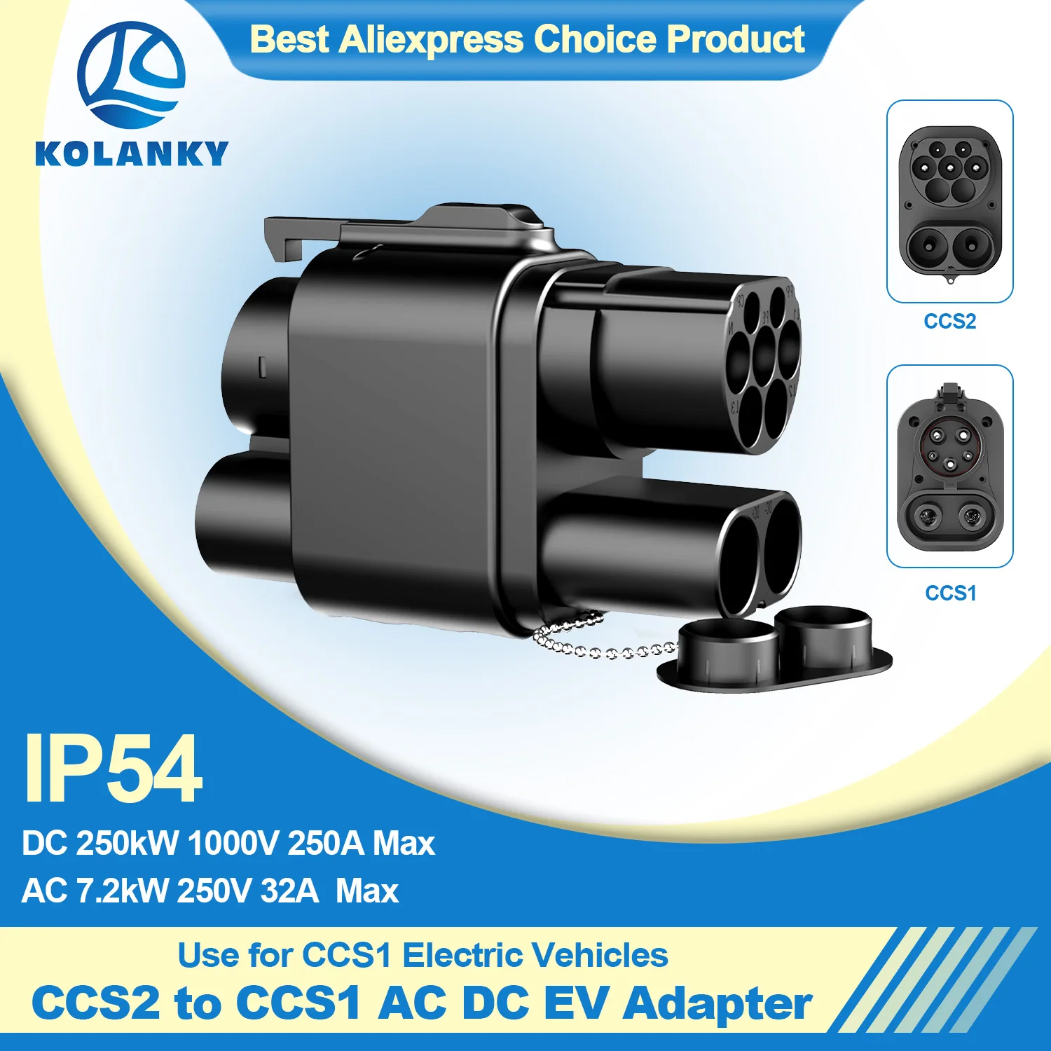 

Kolanky CCS2 to CCS1 32A 7.2KW AC EV Charger Adapter AC DC Fast Charging 250KW 1000V DC Electric Vehicle Hybrid Cars