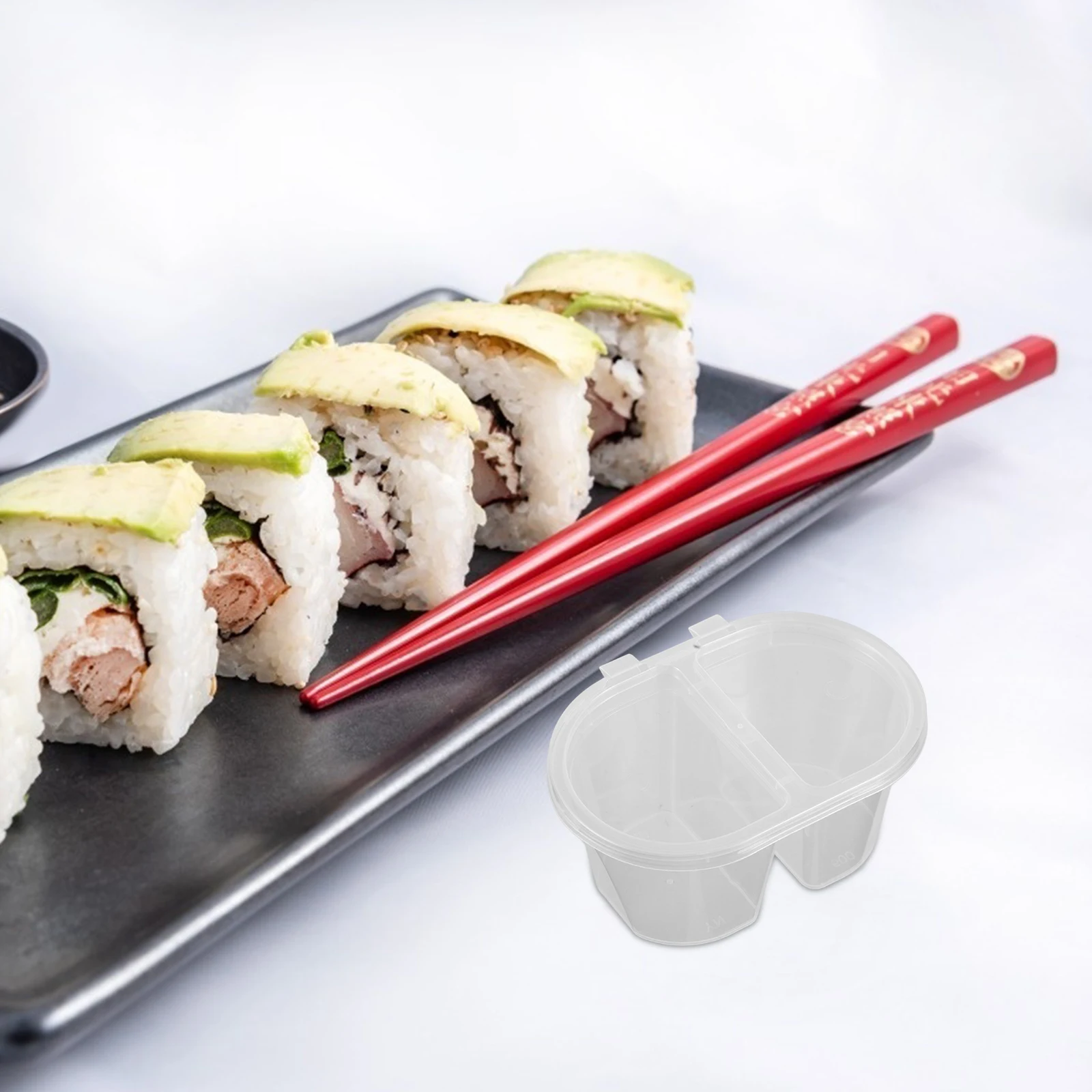 

100pcs Double Compartment Condiment 100Ml Leakproof Disposable Sauce Containers Lids Lunch Box Picnic Travel Lightweight Plastic