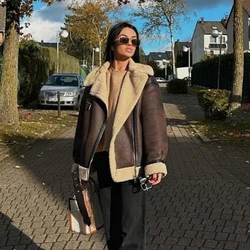 Oligai Fashion Winter Warm Faux Fur Jacket with Zipper Women Long Sleeve Double-sided Thicken Jackets Coat Casual Lapel Coat
