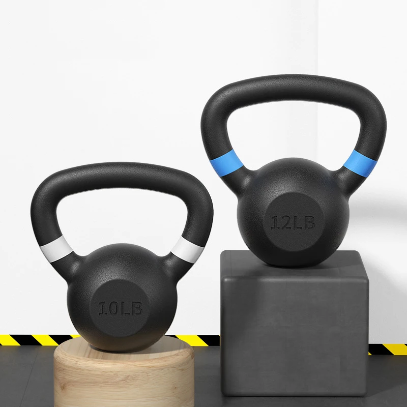 10kg 12kg Black Cast Iron Kettlebell Set Powder Coated Gym Fitness Weight Lifting Kettlebells with Adjustable Color Rings