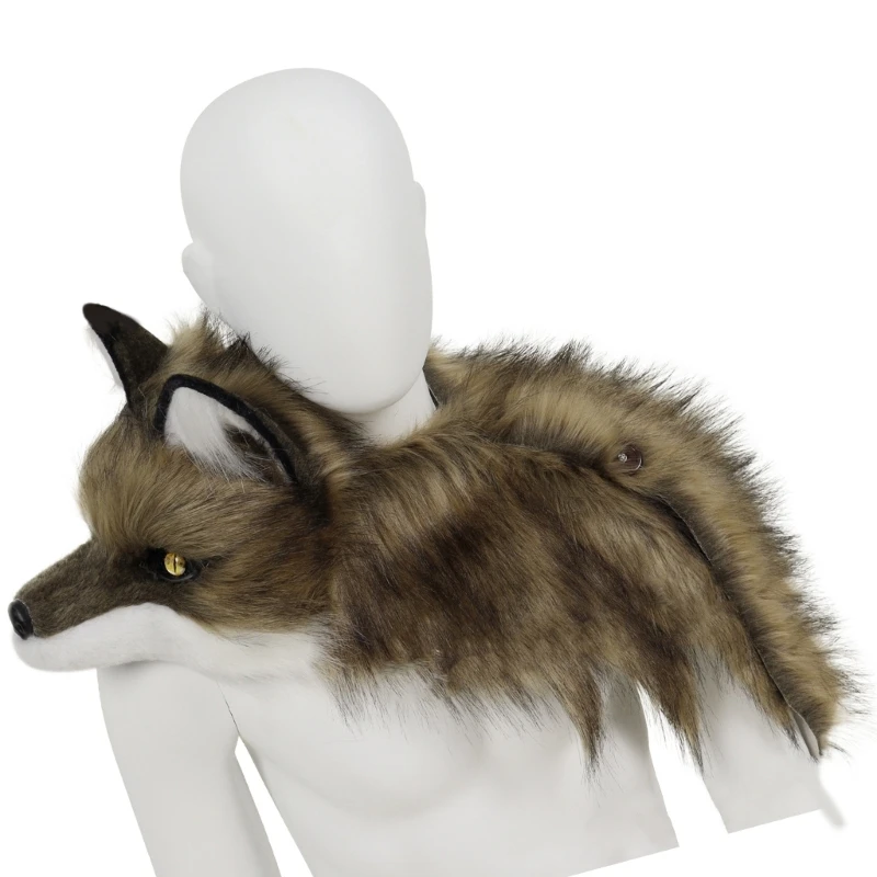  Faux Furs Collar Scarf Wrap Foxes Costume Foxes Shaped Stole Shawl Shrug Neck Warmers Halloween Custume Accessory