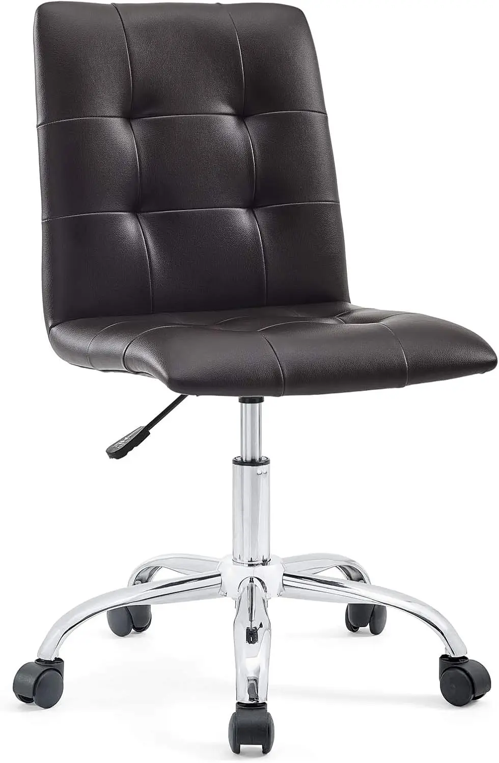 Prim Ribbed Armless Mid Back Swivel Conference Office Chair In Brown