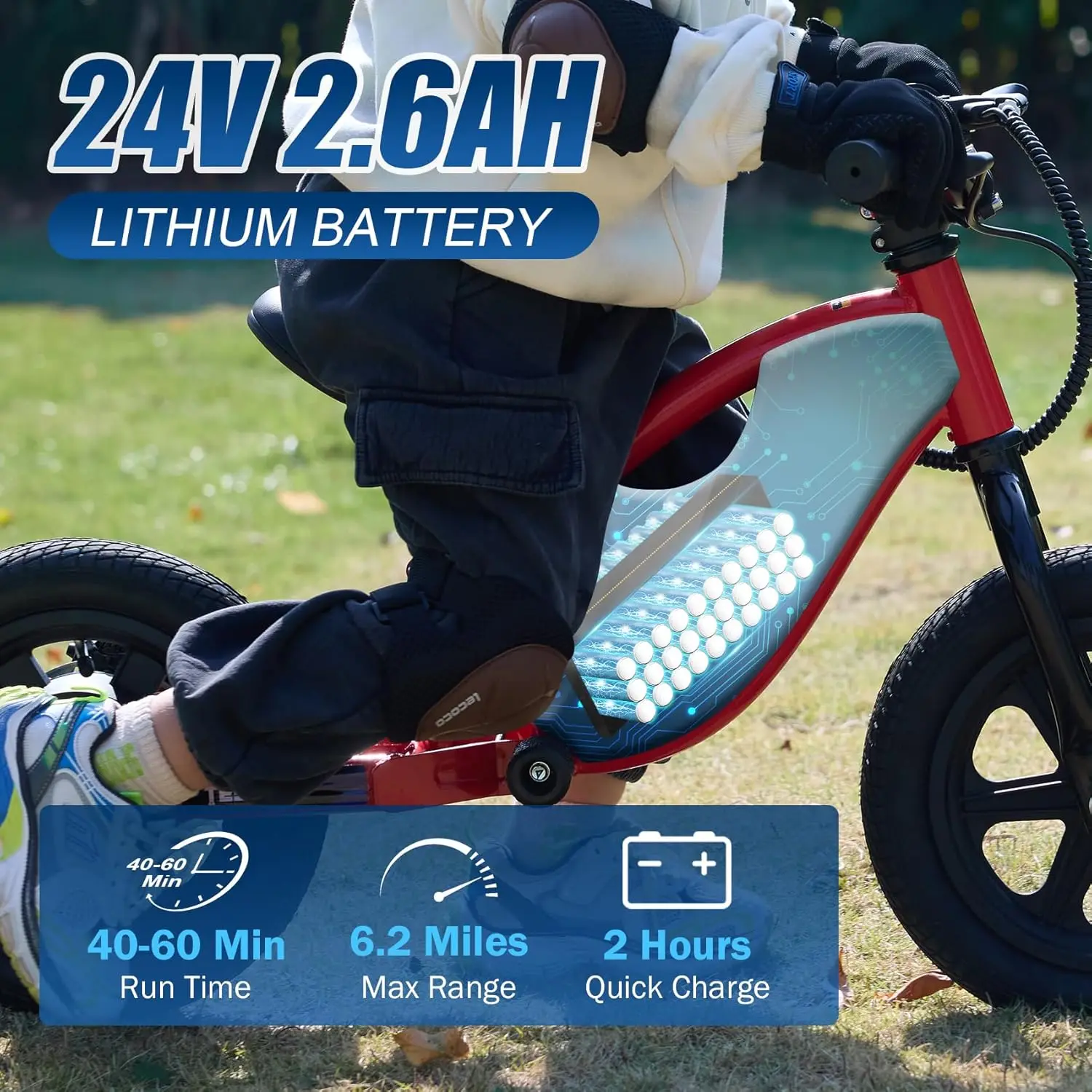 子供用電動バランスバイク,調整可能な速度のダートバイク,3 in 1, 3-6, 24v,150w,9.3mph,12 "ele