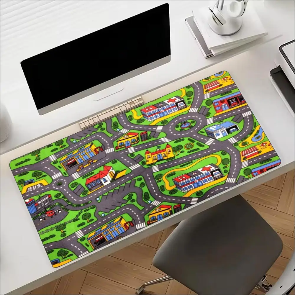 Cartoon City Traffic Map Large Mouse Pad Non Slip Rubber Extended Desk Mat For Gaming Office Keyboard Mouse Desktop Decor