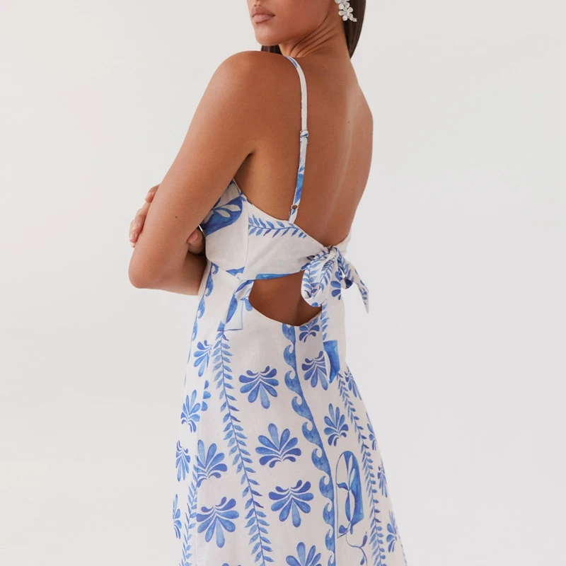 마에무킬라베 여성 Y2K 스파게티 스트랩 맥시 드레스 V넥 타이 프론트 컷아웃 롱 캐미 드레스 슬리브리스 백리스 파티 웨딩 드레스