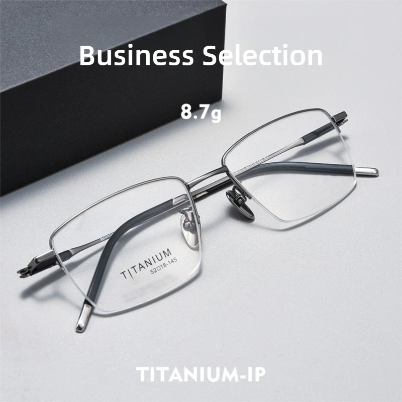 New Executive Business Men's Myopia Glasses 8g Ultra-Light Gold Wire Half-Rim Frame Titanium Alloy Stylish&Comfortable Design