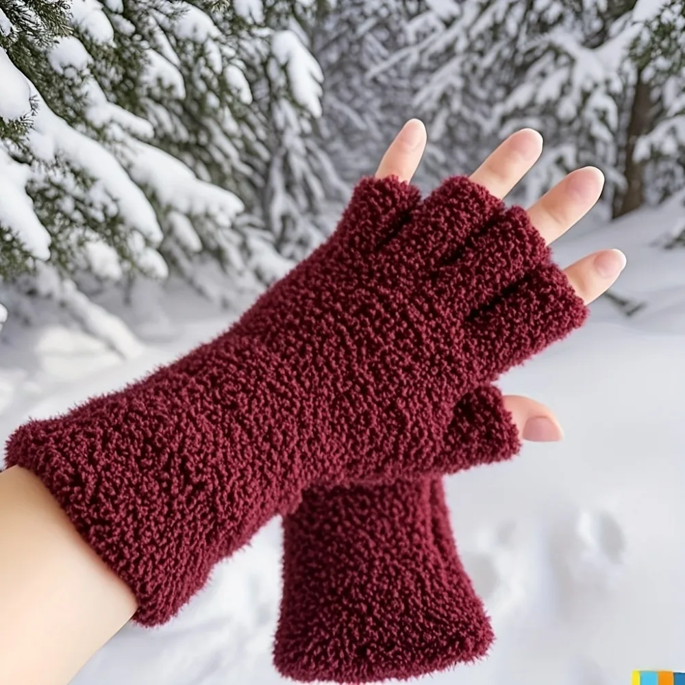 1 Pair of Women's Winter Gloves Extended Wrist and Cuff Thermal Gloves Plush Cold-Proof Gloves for Skiing Hiking and Commuting