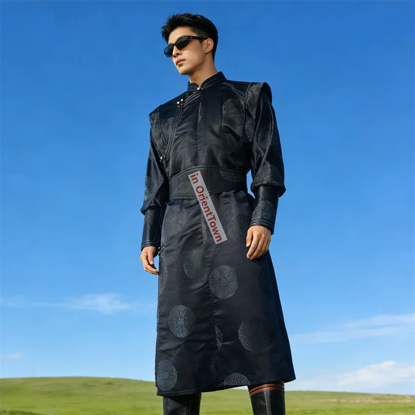 Long Sleeve Mongolian Robe Men Daily Lifestyle Clothing Improvement Ulaanbaatar Trend Young Man Ethnic Gown Travel Attire FE046