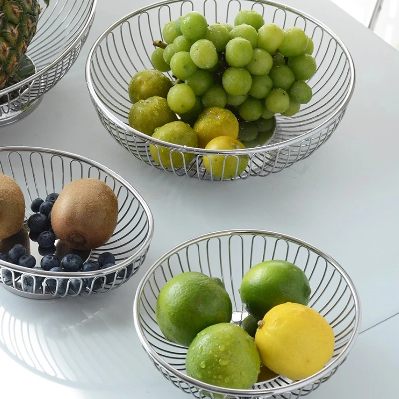 

Nordic Stainless Steel Fruit Basket with Hollow Design Kitchen Vegetable Drainer Rack Modern Fruit Bowl Decorative Serving Tray