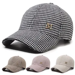 Autumn Winter Thousand Bird Grid Baseball Hat Hot Stamping Rhinestone M Letter Casual Cap Unisex Outdoor Woolen Warm Trucker Hat