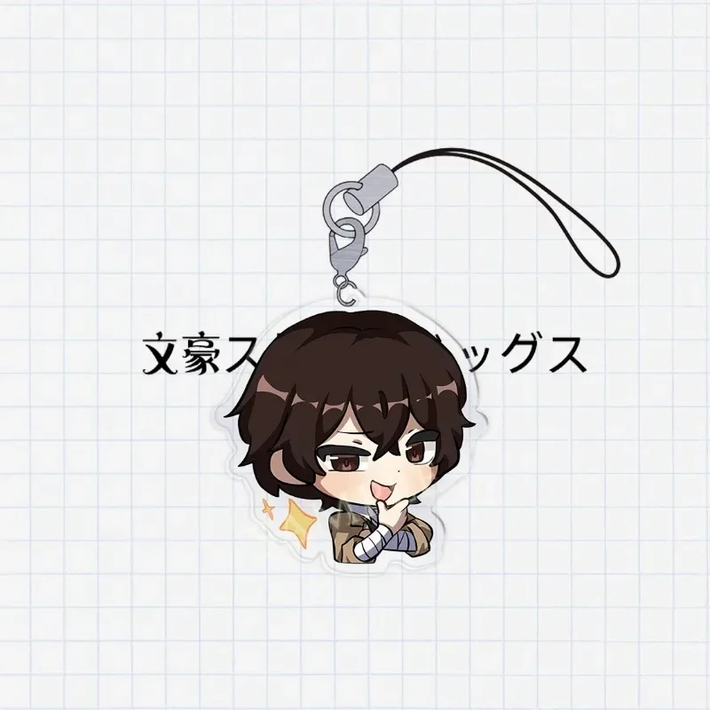 Cute BSD Wenhao Wild Dogs Mobile Phone Straps Keychain Acrylic Pendant Anime Cosplay Dazai Osamu Nakajima Lanyard Fans Xmas Gift