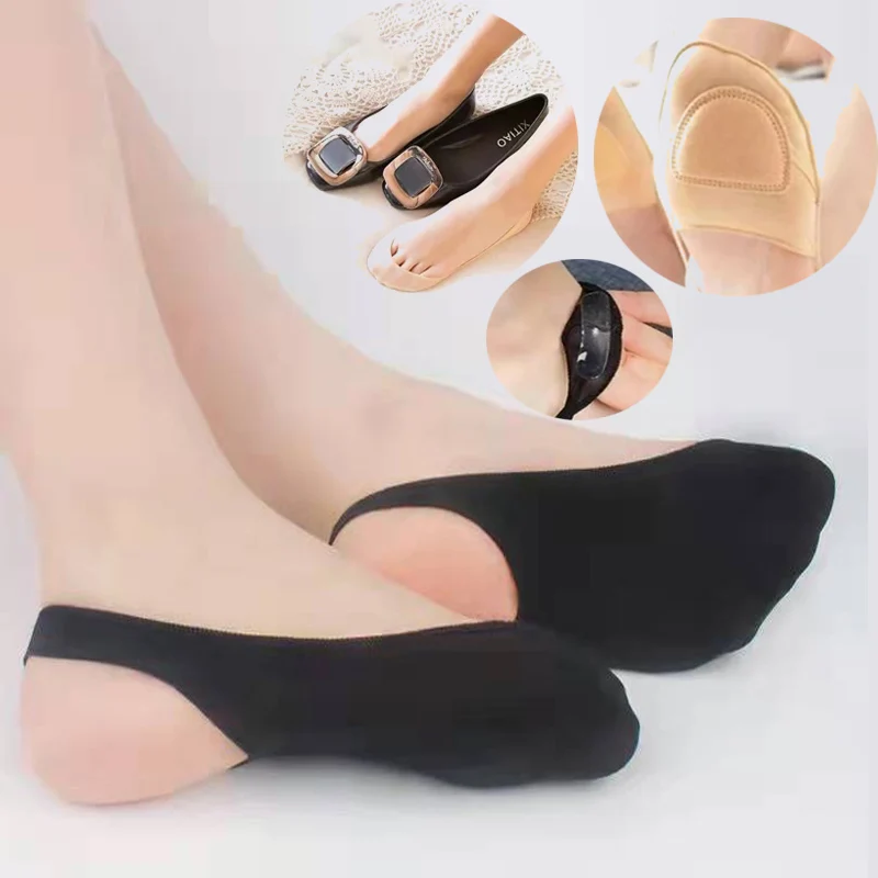 Kaus kaki sepatu hak tinggi wanita kaus kaki renda tidak terlihat bantalan katun perahu wanita kaus kaki anti selip silikon wanita kaus kaki pergelangan kaki