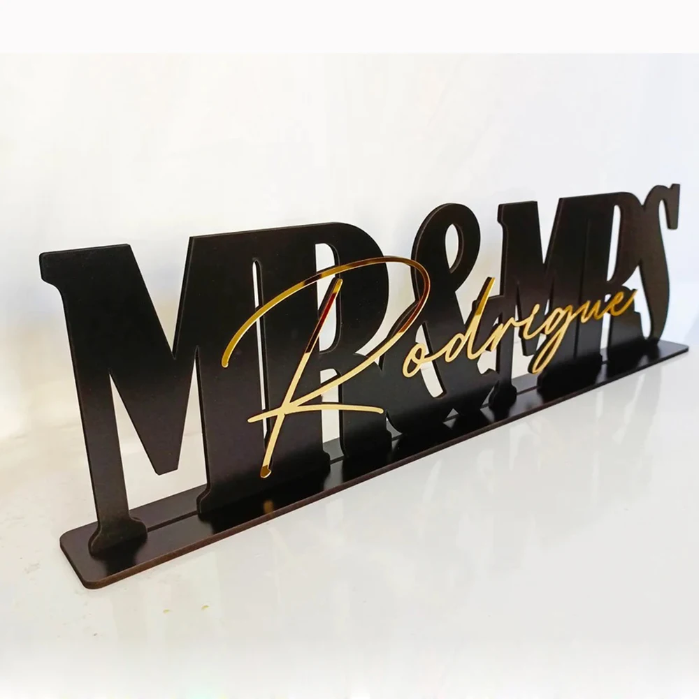 Customized Name Mr&Ms Wedding Sign Acrylic Gold Wedding Center Top Table Decoration Sweetheart Freestanding Letter Name Sign