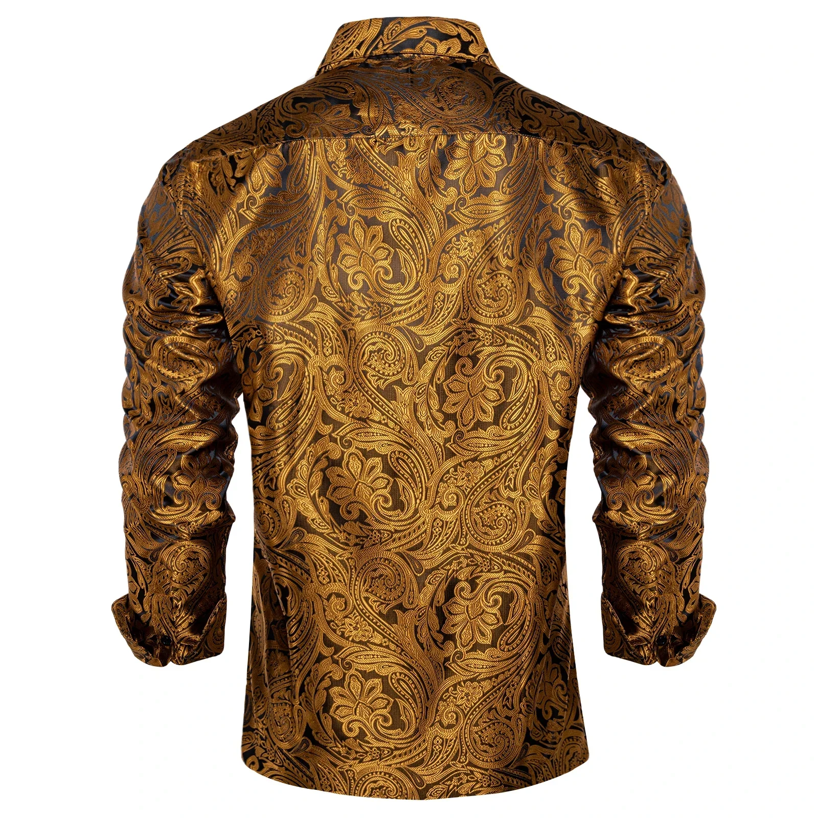 Gold Paisley Silk Shirts for Men Long Sleeve Luxury Brand Tuxedo Wedding Party Men Clothing DiBanGu