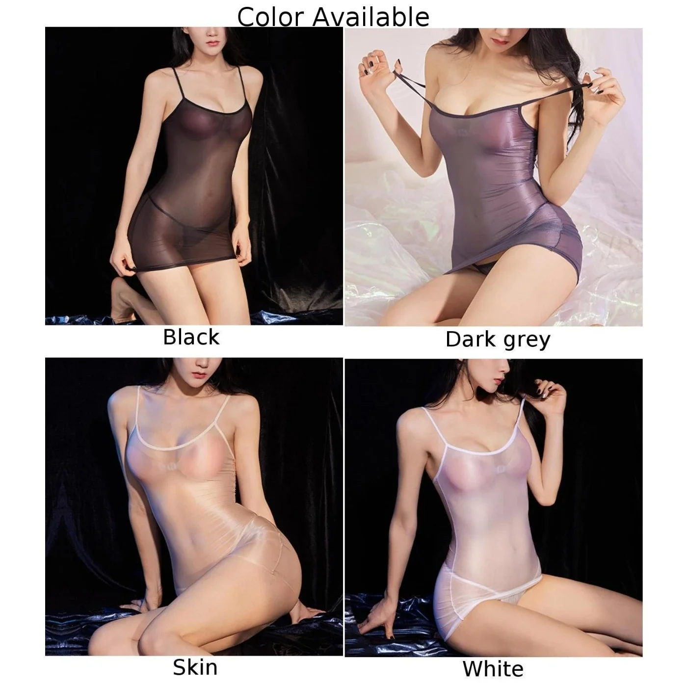 فستان نسائي قصير مثير لامع زيتي ملابس داخلية شفافة مثيرة قميص قصير للسيدات ملابس نوم شفافة عالية التمدد فستان نوم