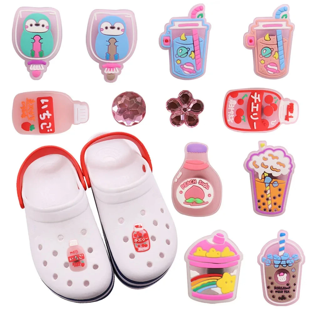 Hot Sales 1-12Pcs PVC Soft Drinks Bubble Tea Children Shoes Accessories Garden Shoe Decorations Fit Backpack Charms