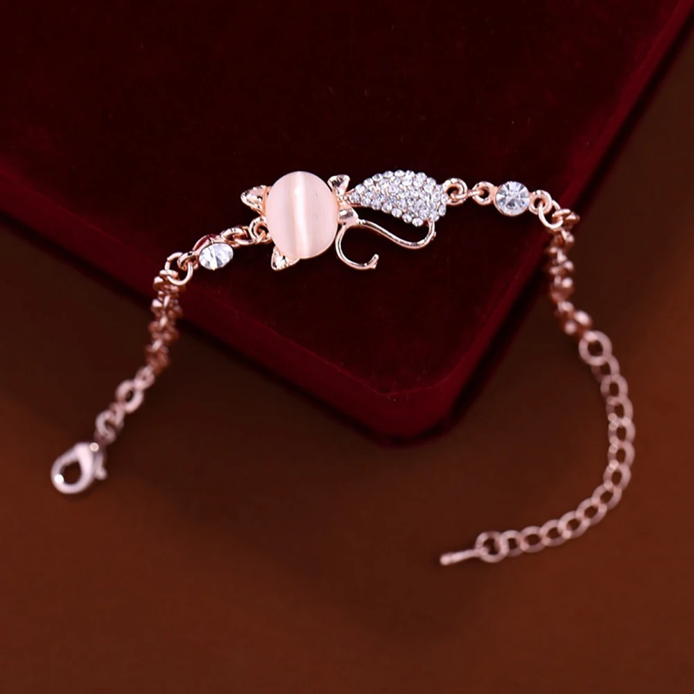 Cute Cat Opal Shiny Charm Bracelet Kawaii Women's Leisure Party Jewelry Accessories Gift Wholesale