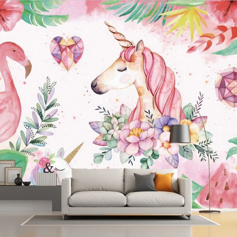 12+ Cartoon Animal Flamingo Peel n Stick Photo Wallpaper for Living Room Kids Baby Wall Papers Home Decor Panel Renovation Mural