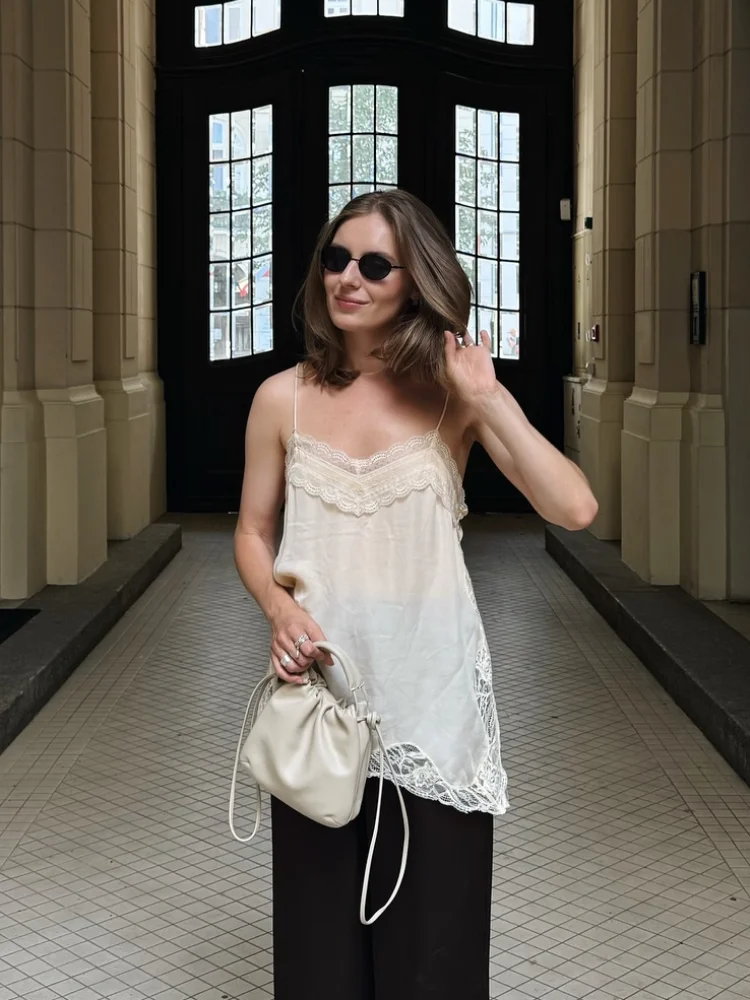 الصلبة الدانتيل المرقعة حبال القمم سيدة عادية أكمام الخامس الرقبة شيك فضفاض عارية الذراعين سترة قصيرة 2025 الصيف عطلة الشارع ارتداء