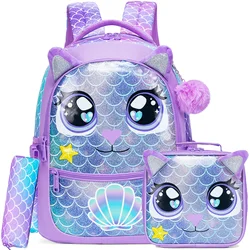 Cute Animal Backpacks for Girls School Backpacks with Lunch Box Pencil Case for Elementary Preschool Students Girls Backpack