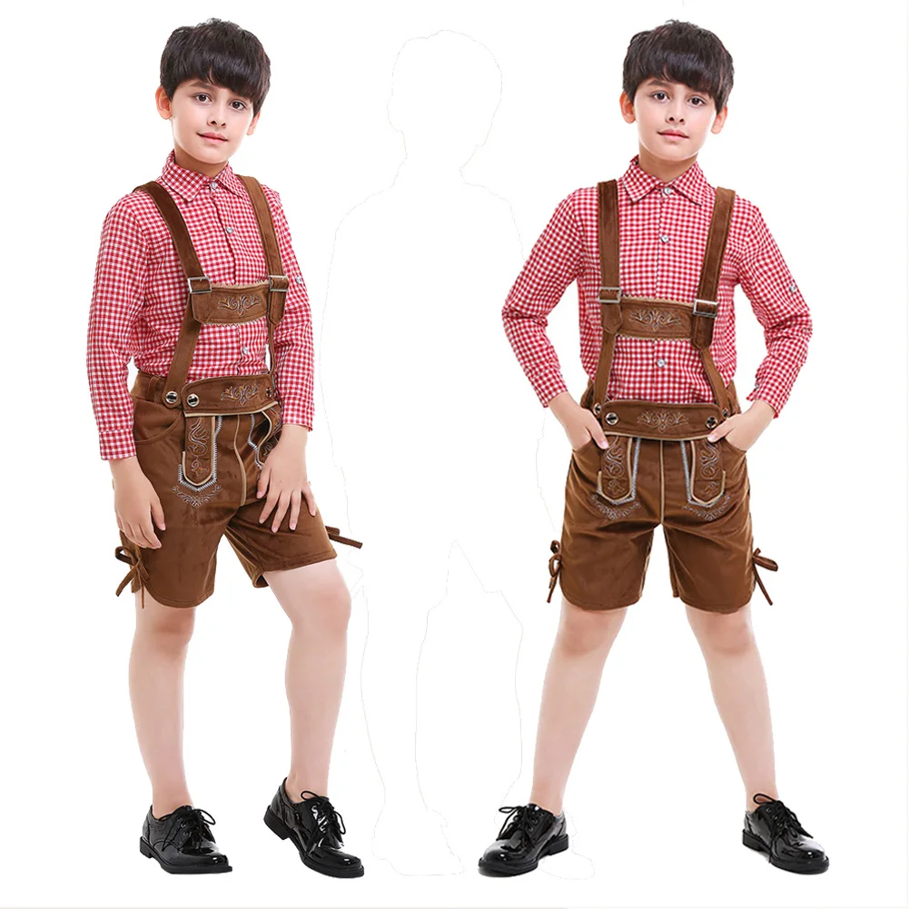 Kinder Jongens Shirt Oktoberfest Cosplay Traditionele Festival Bier Lederhosen Outfit Kostuum Vermomming Kinderen Fancy Up Fantasia Outfits