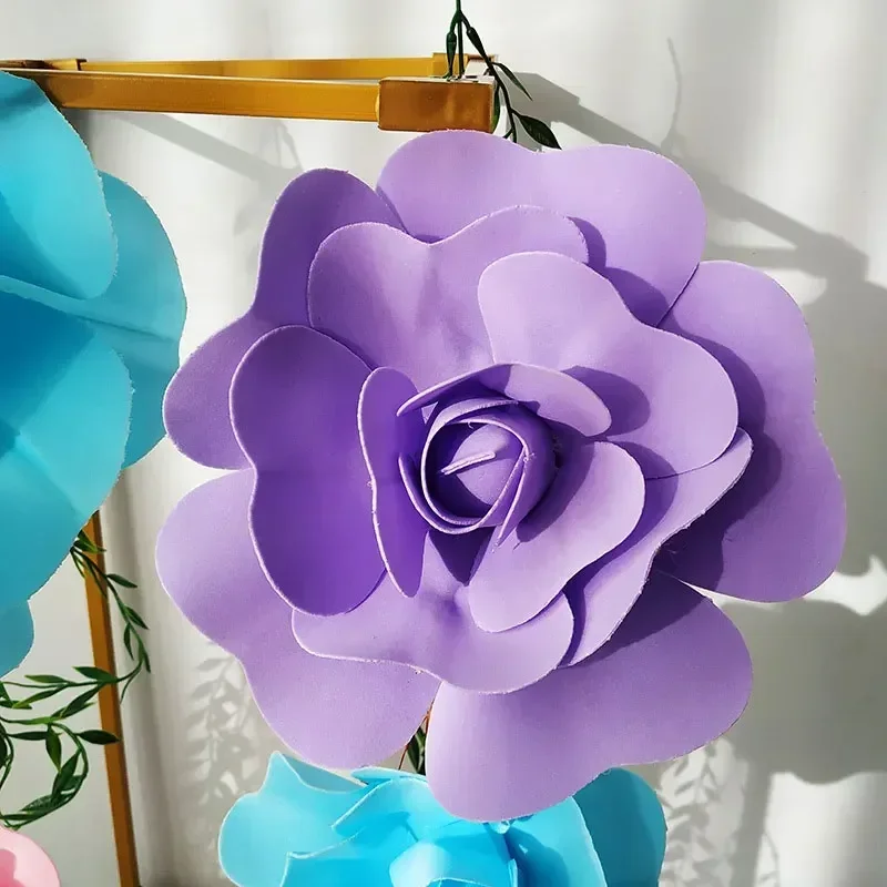 1PC duża róża PE płaskie dno gigantyczne kwiaty ścienne tło ślubne DIY Party dekoracje ze sztucznych kwiatów fałszywe głowy Flore