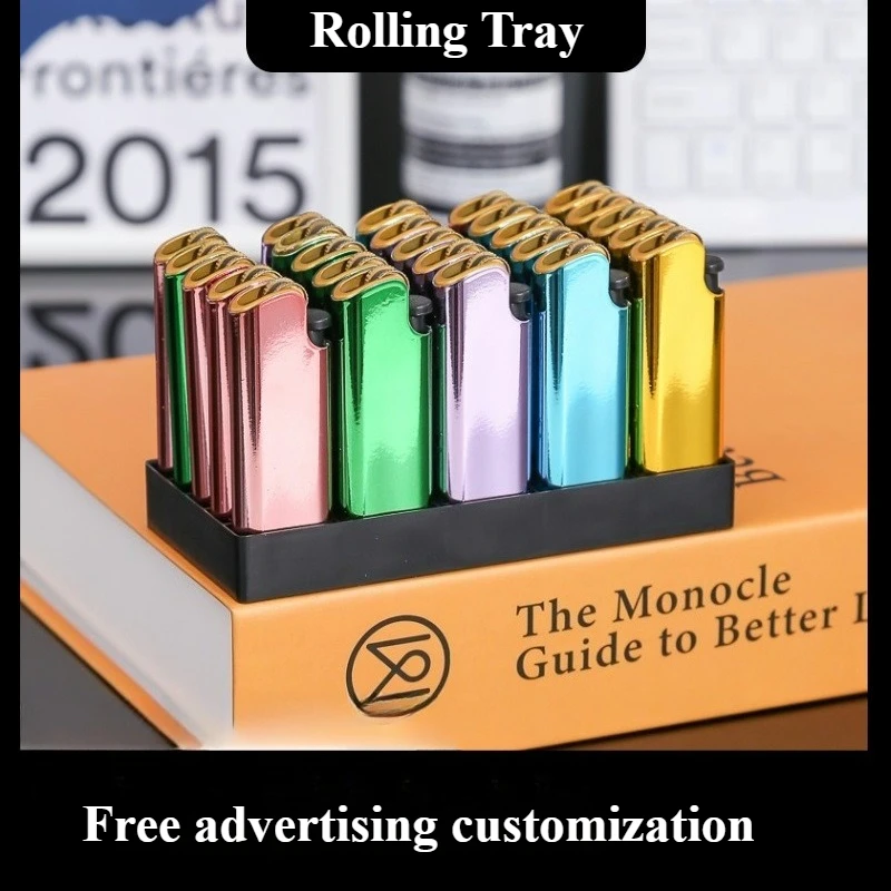 

High Quality Metal Open Flame Lighter with Custom Laser Engraving Rolling Tray Smoke Accesoires Party Favors Gadgets for Men