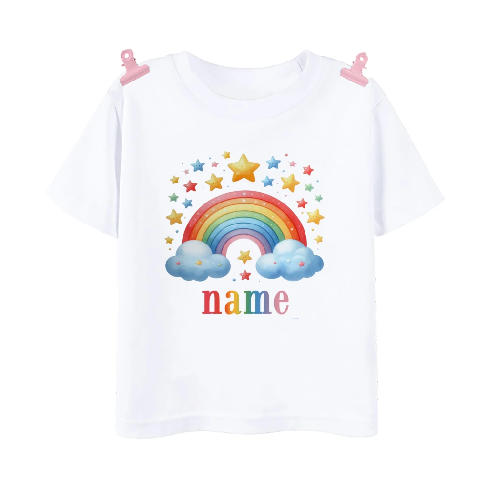 Personalized Rainbow with Name Kids Shirt Custom Tee T-shirt Child Summer T Shirts Children Clothes Boys Girls Short Sleeve Tops