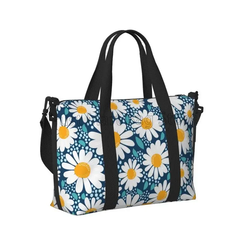 Bolsa de viaje de margaritas y flores para mujer, bolsa de mano de equipaje de gran capacidad, impermeable, para entrenamiento nocturno